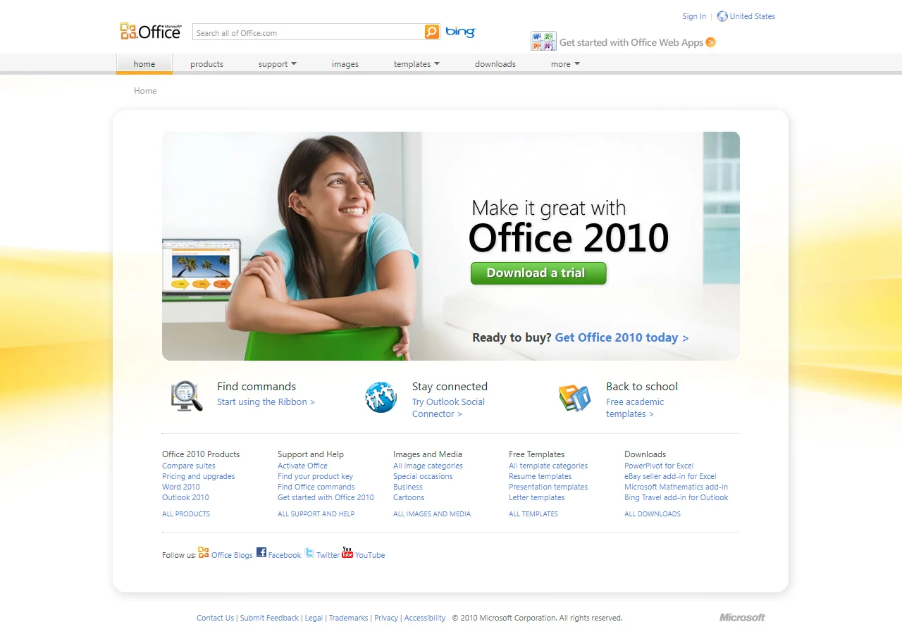 Descargar Office 2010: página oficial de Microsoft Office en 2010