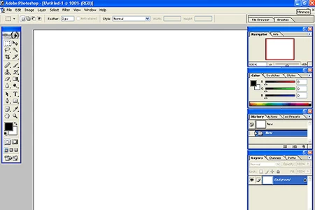 Adobe Photoshop 7.0: espacio de trabajo con sus paneles de herramientas de 2002